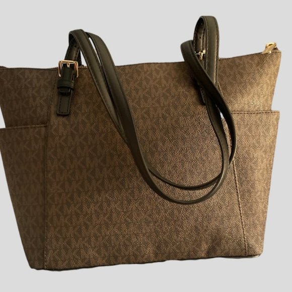 {NEW without Tags} Michael Kors Signature Brown Jet Set with Black Trim (D) - Picture 2 of 6